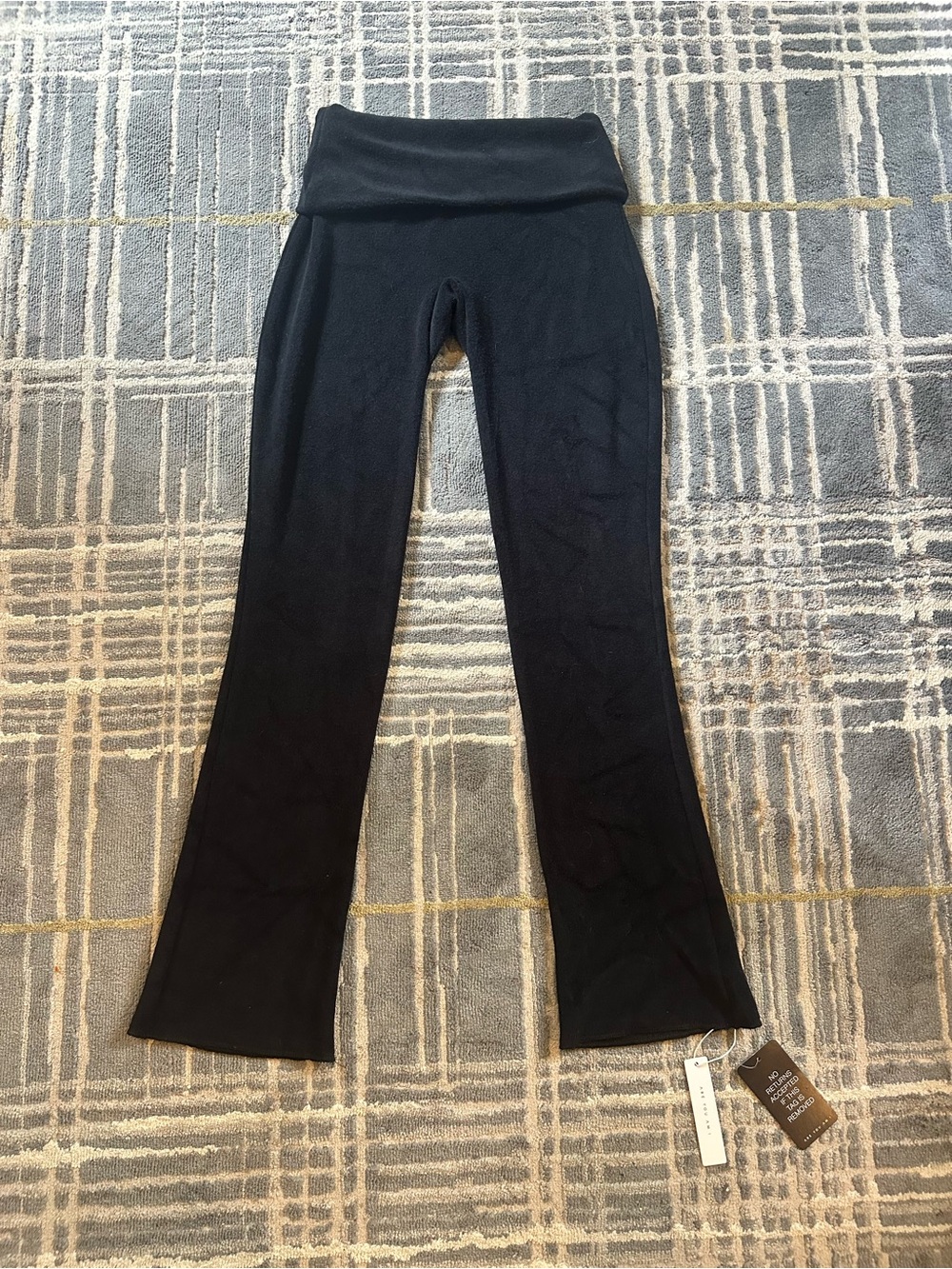 Black Fold-Over Waist Terry Cloth Pants